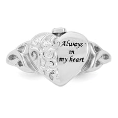 Sterling Silver Rhod-plated Enameled Celtic Knot Heart ALWAYS IN MY HEART Ash Holder Size 6 Ring