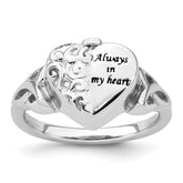 Sterling Silver Rhod-plated Enameled Celtic Knot Heart ALWAYS IN MY HEART Ash Holder Size 6 Ring