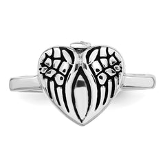 Sterling Silver Rhodium-plated Enameled Heart With Wings FOREVER IN MY HEART (Inside) Ash Holder Size 8 Ring