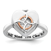 Sterling Silver Rhodium-plated with Rose-tone Circle Celtic Heart I STILL NEED YOU CLOSE TO ME (Inside) Ash Holder Size 8 Ring