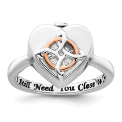 Sterling Silver Rhodium-plated with Rose-tone Circle Celtic Heart I STILL NEED YOU CLOSE TO ME (Inside) Ash Holder Size 8 Ring