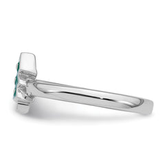 Sterling Silver Rhodium-plated Children's Size 3 Green Enamel Christmas Tree with Hearts Ring
