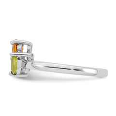 Sterling Silver Rhodium-plated Polished Heart Citrine and Peridot Flower Ring - 3