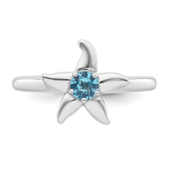 Sterling Silver Rhodium-plated Polished Round Light Swiss Blue Topaz Starfish Ring - 2
