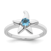 Sterling Silver Rhodium-plated Polished Round Light Swiss Blue Topaz Starfish Ring - 3