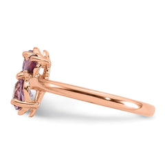 Sterling Silver Rose Gold-plated Polished Round Amethyst, Pink Quartz and Rhodolite Garnet Size 7 Ring