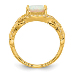 Sterling Silver Gold-tone Polished CZ and Lab Created Opal Size 7 Twisted Ring