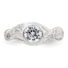 Sterling Silver Polished Fancy CZ Twisted Sides Adjustable Toe Ring