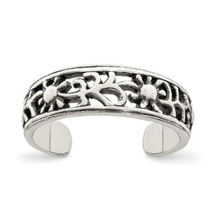Sterling Silver Antiqued Floral Toe Ring - 4