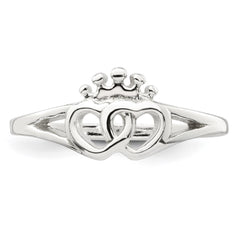 Sterling Silver Polished Interlocking Hearts With Crown Ring - 2