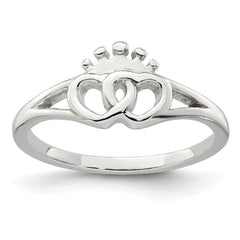 Sterling Silver Polished Interlocking Hearts With Crown Ring - 2