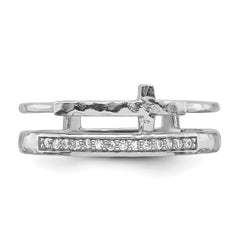 Sterling Silver Rhodium-plated Polished CZ and Hammered Cross Double Band Size 7 Ring