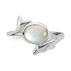 Sterling Silver Rhodium-plated Polished Oval Mother of Pearl and Dolphin Size 6 Ring
