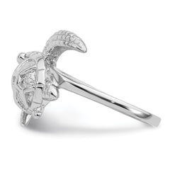 Sterling Silver Rhodium-plated Polished and Textured Sea Turtle Size 7 Ring