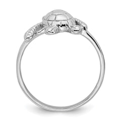 Sterling Silver Rhodium-plated Polished and Textured Sea Turtle Size 8 Ring - 2