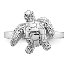 Sterling Silver Rhodium-plated Polished and Textured Sea Turtle Size 7 Ring - 2