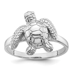 Sterling Silver Rhodium-plated Polished and Textured Sea Turtle Size 8 Ring - 2