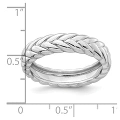 Sterling Silver Rhodium-plated Polished and Braided 5.00mm Band Size 7 Ring