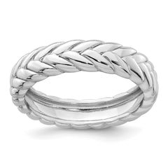 Sterling Silver Rhodium-plated Polished and Braided 5.00mm Band Size 7 Ring