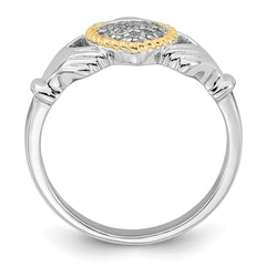 Sterling Silver Rhodium-plated with 14k Accent Polished CZ Size 7 Claddagh Ring - 2