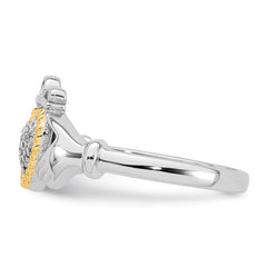 Sterling Silver Rhodium-plated with 14k Accent Polished CZ Size 7 Claddagh Ring - 2