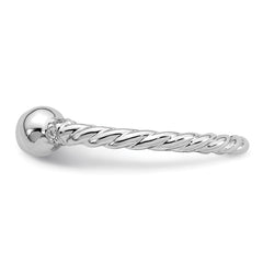 Sterling Silver Rhodium-plated Polished and Twisted CZ Ball End Size 7 Ring