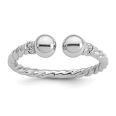 Sterling Silver Rhodium-plated Polished and Twisted CZ Ball End Size 7 Ring