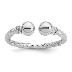 Sterling Silver Rhodium-plated Polished and Twisted CZ Ball End Size 7 Ring