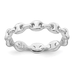 Sterling Silver Rhodium-plated Polished Mariner Link Size 7 Ring