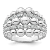 Sterling Silver Rhodium-plated Polished Graduated Beaded Fancy CZ Size 7 Ring