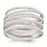 Sterling Silver Polished and Textured Wrapped Spring Size 7 Flexible Ring