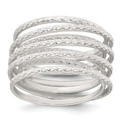 Sterling Silver Polished and Textured Wrapped Spring Size 7 Flexible Ring