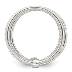 Sterling Silver Polished and Textured Twisted Multi-Band Size 7 Ring