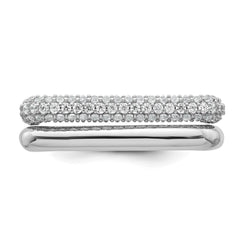Sterling Silver Rhodium-plated Polished and Pave CZ Square Size 7 Two Ring Set