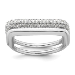 Sterling Silver Rhodium-plated Polished and Pave CZ Square Size 8 Two Ring Set