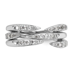 Sterling Silver Rhodium-plated CZ Polished Multi-Row Size 6 Ring