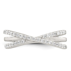 Sterling Silver Polished White CZ Fancy Crossed Size 6 Ring