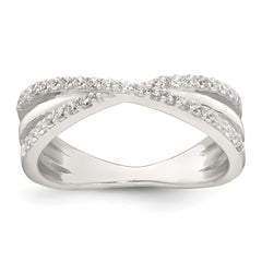 Sterling Silver Polished White CZ Fancy Crossed Size 8 Ring