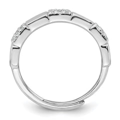 Sterling Silver Rhodium-plated Polished Pave CZ Squares Size 7 Adjustable Ring