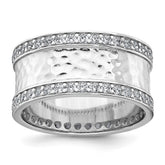 Sterling Silver Rhodium-plated CZ Polished And Hammered 9.5mm Band Size 8 Ring