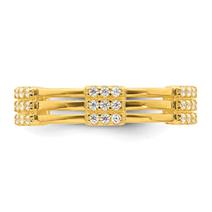 Sterling Silver Gold-tone Polished CZ 3-Row Size 7 Eternity Band Ring