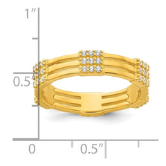 Sterling Silver Gold-tone Polished CZ 3-Row Size 7 Eternity Band Ring