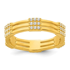 Sterling Silver Gold-tone Polished CZ 3-Row Size 7 Eternity Band Ring