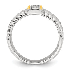 Sterling Silver with 14k Accent Antiqued Polished CZ Triple Twisted Ring - 2