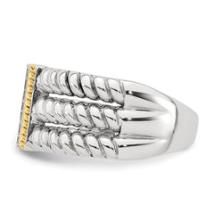 Sterling Silver with 14k Accent Antiqued Polished CZ Triple Twisted Ring - 3