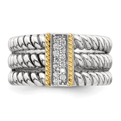 Sterling Silver with 14k Accent Antiqued Polished CZ Triple Twisted Ring - 2