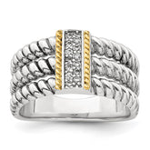 Sterling Silver with 14k Accent Antiqued Polished CZ Triple Twisted Ring - 2