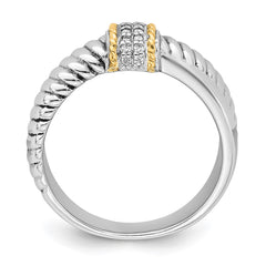 Sterling Silver Rhodium-plated with 14k Accent Polished CZ Twisted Ring - 3