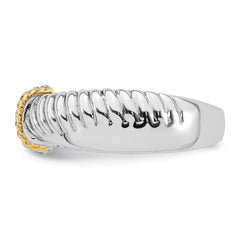 Sterling Silver Rhodium-plated with 14k Accent Polished CZ Twisted Ring - 3