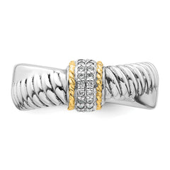 Sterling Silver Rhodium-plated with 14k Accent Polished CZ Twisted Ring - 2
